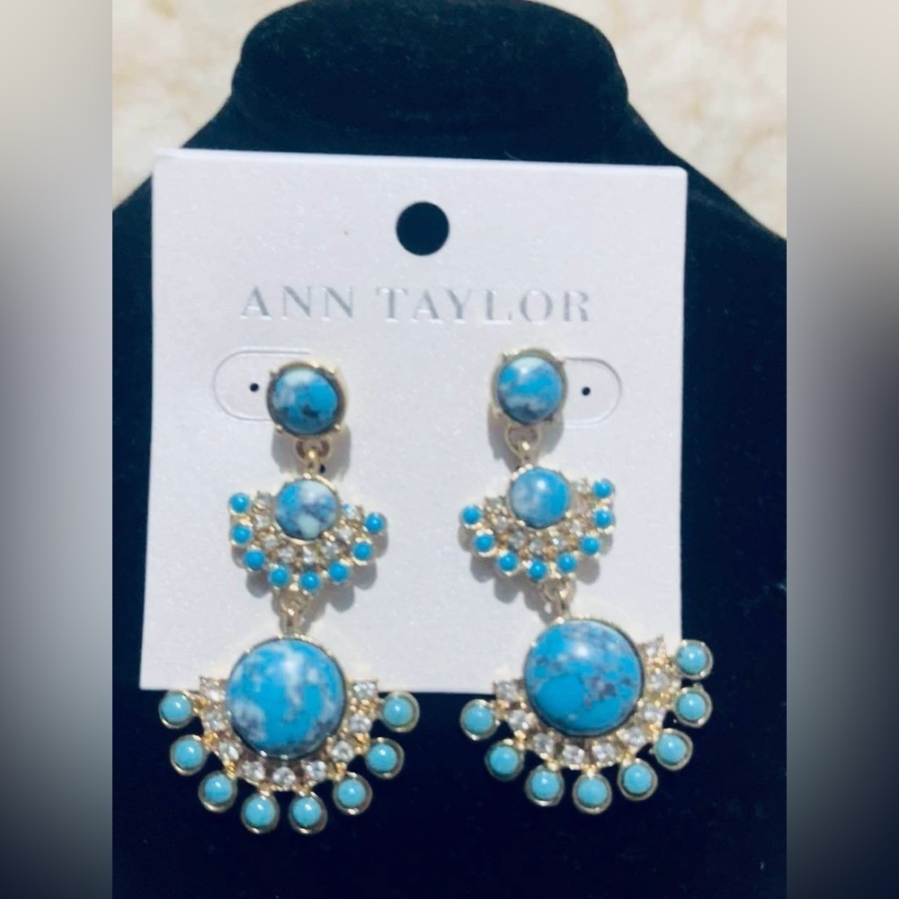 Ann Taylor Blue and Gold Drop Earrings